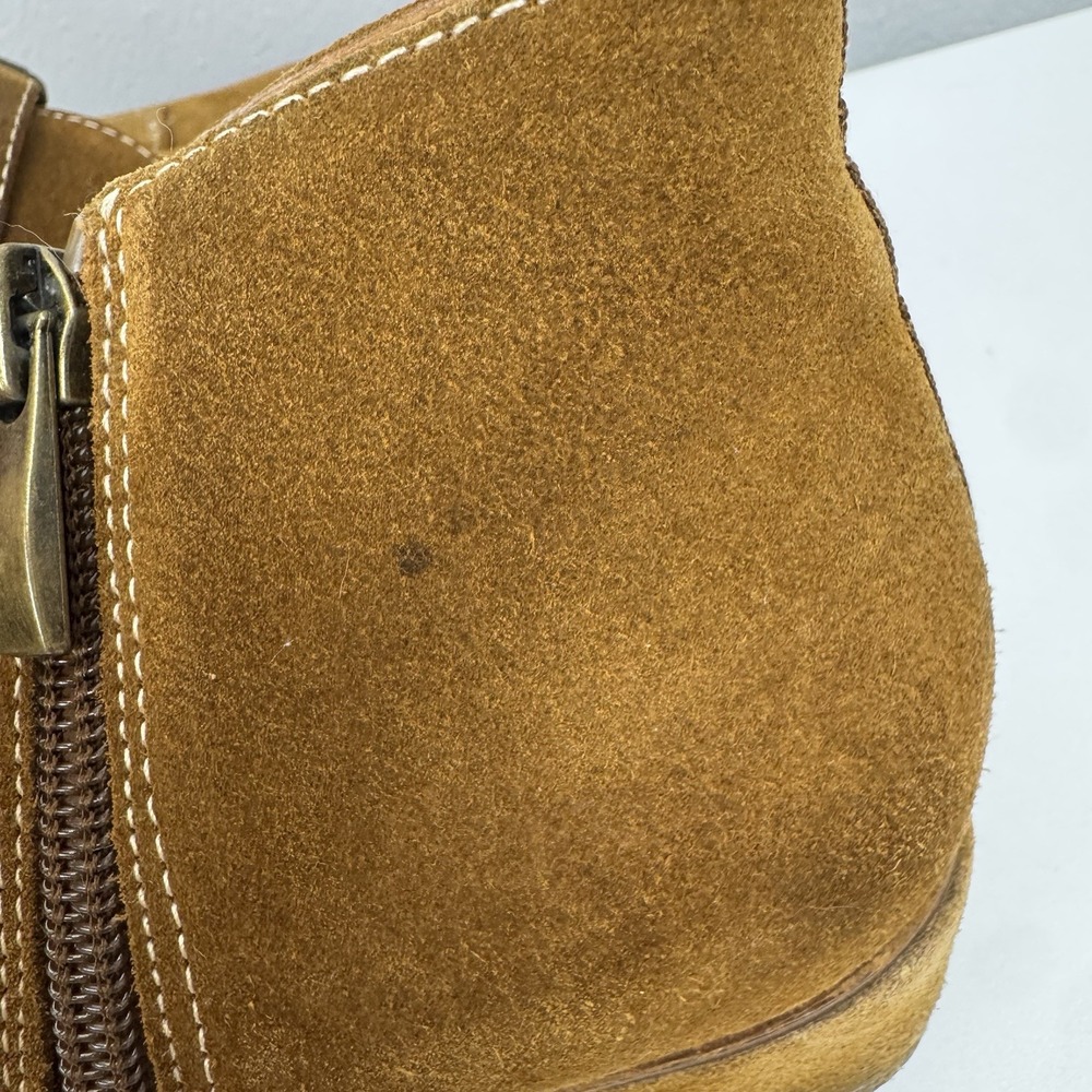 Franco Sarto Suede Wedge Booties Brown Buckle Strap Women's 8M Round Toe - Picture 14 of 16